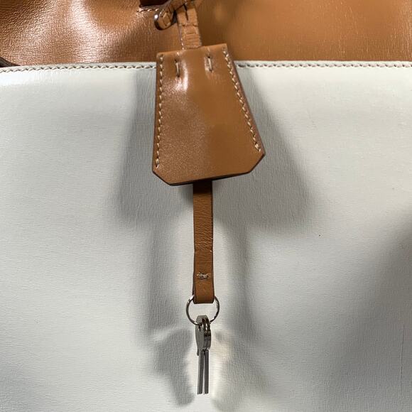 PRADA Tan Cream Color Block Leather Overnight Bags - Picture 10 of 15